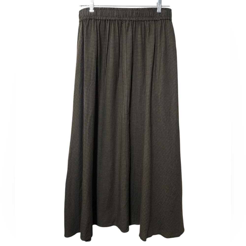 NEW Poetry Lagenlook Cotton Wool Blend Brown Checked Maxi Skirt Size 10